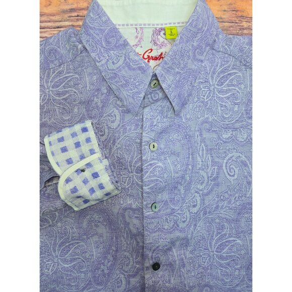 Robert Graham Mens Classic Fit Linen Blend Shirt Large Purple Paisley - Picture 4 of 8